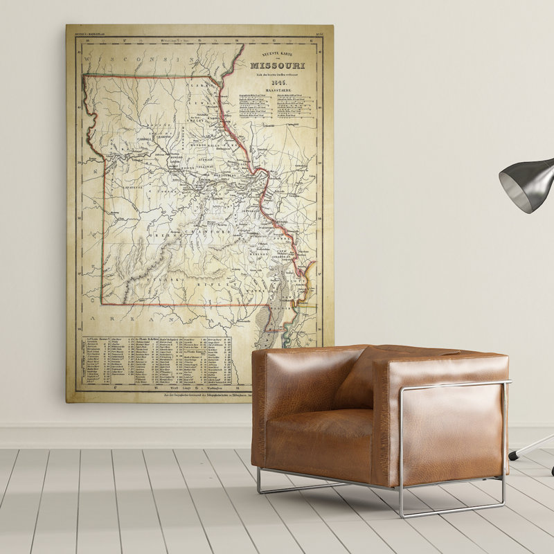 Carte antique, Missouri II, impression sur toile, H 16 po x l 20 po x P 1,5 po