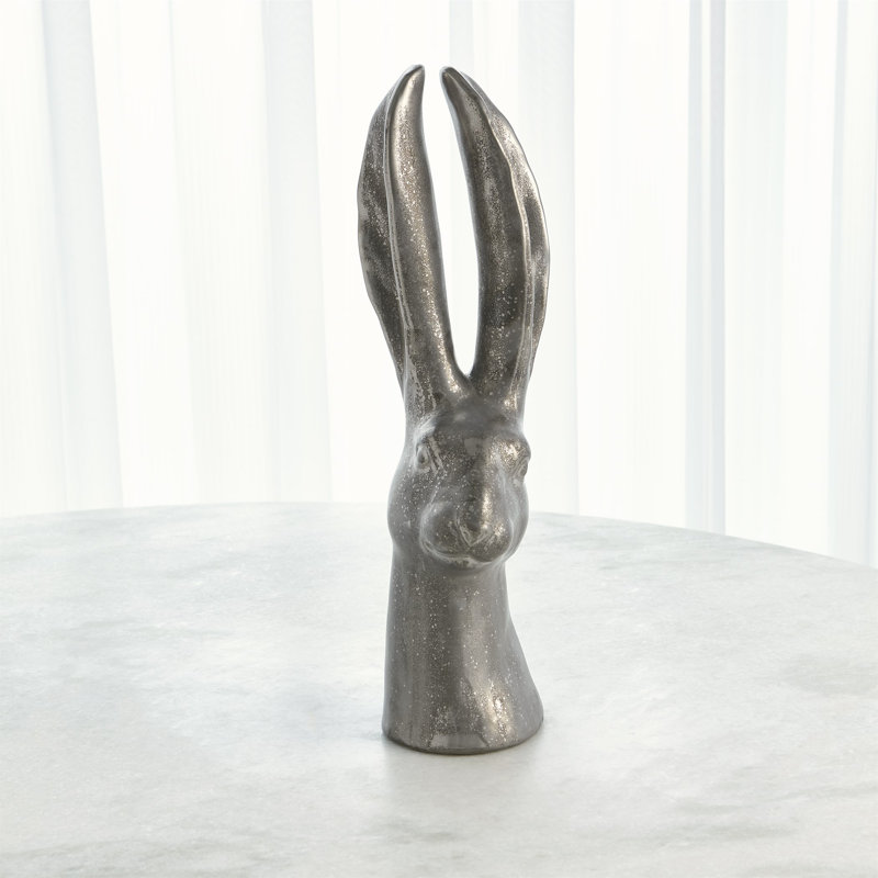 Rabbit Figurine, 12.5" H x 5" W x 4.5" D, Matte Silver