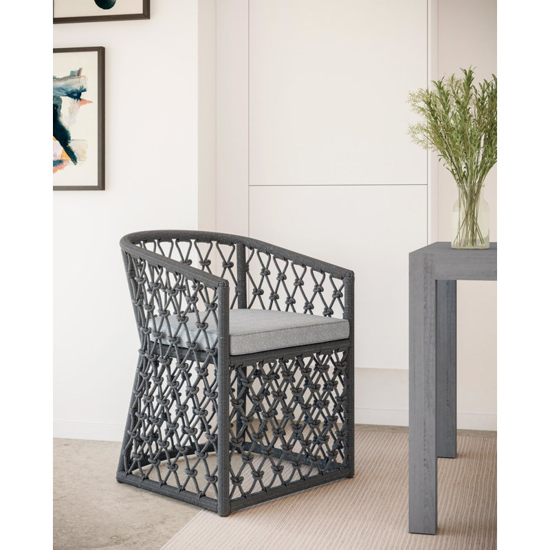 Amelia Patio Dining Armchair with Cushion, Matte Charcoal Frame/Ash Cushion