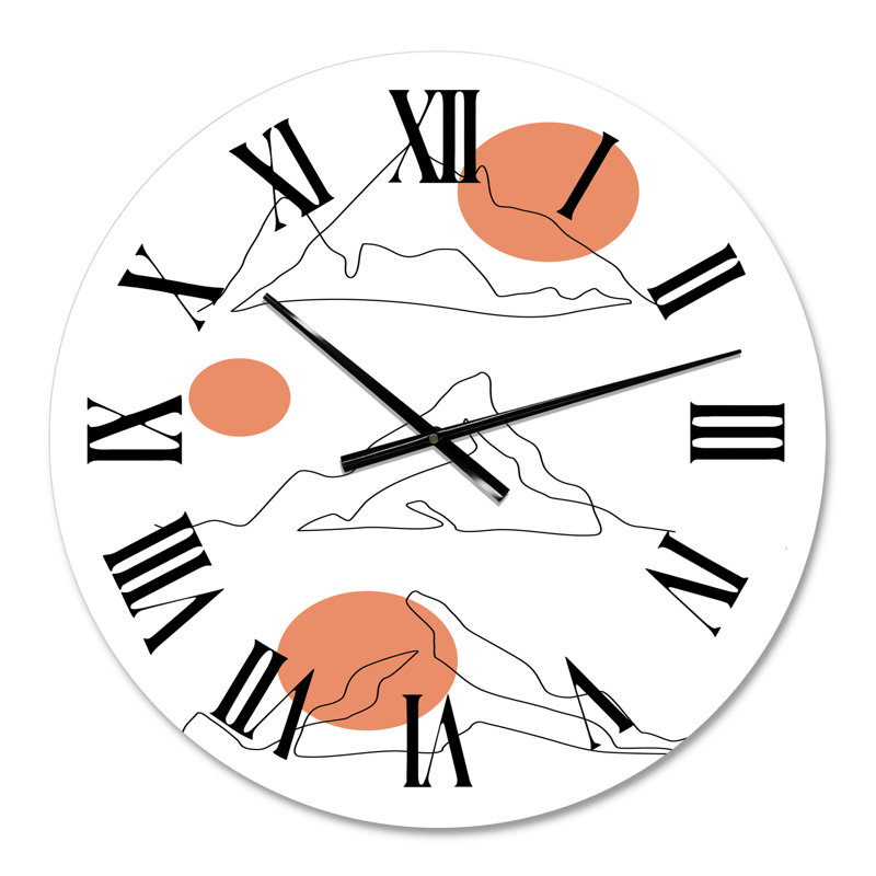 Chaîne de montagnes abstraites avec des lunes rouges - horloge murale moderne, Moyenne