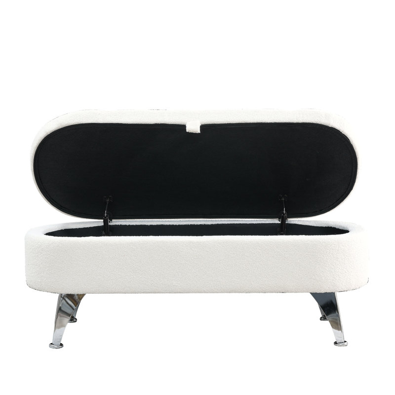 Banc de rangement avec repose-pieds 45,5 pouces, Tissu ivoire