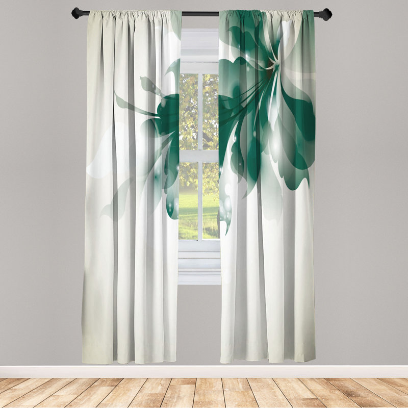 Microfiber Floral Semi-Sheer Rod Pocket Curtain Panels, 28" W x 63" L, Dark Pink/White