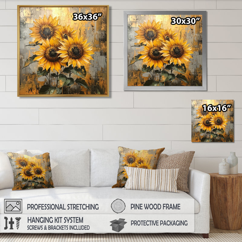 Doru Sunflowers Abstract Shapes Pure Form - Art mural tournesols, H 36 po x l 36 po, Toile tendue, Ne s’applique pas