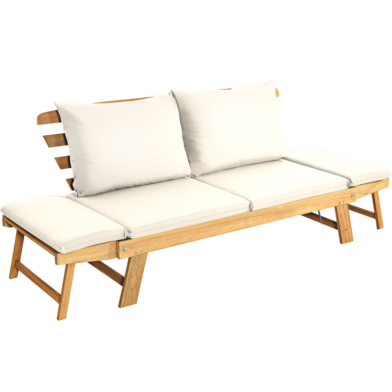 Terri 78'' Wide Acacia Patio Sofa with Cushions, White