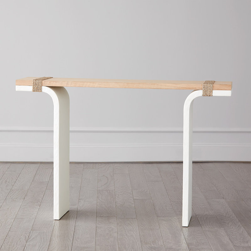 Beige Oak Rectangular Console Table with Storage
