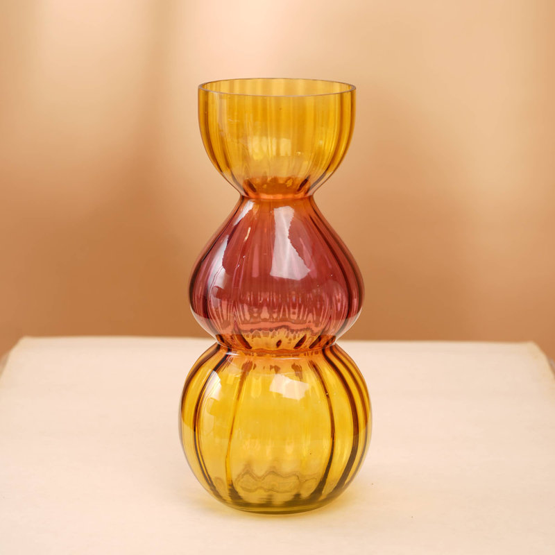 Vase | Long Gleaming Bubble Glass Vase | Elegant Decorative Centerpiece | 14 inches, Yellow