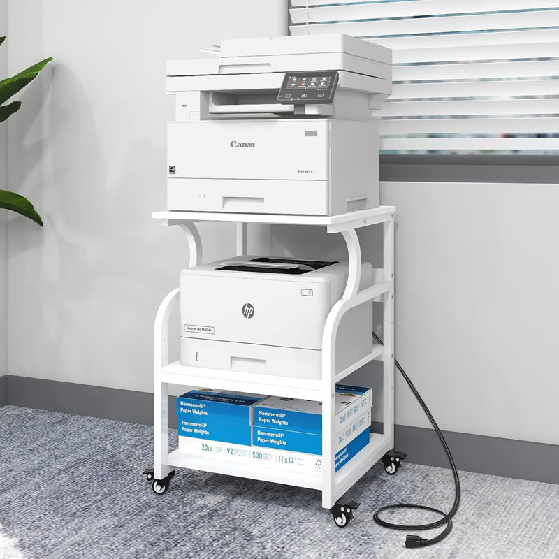 23.6 x 19.7 x 29.5 inches Large Printer Stand Printer Desk with Adjustable Storage Shelf on Wheels, White