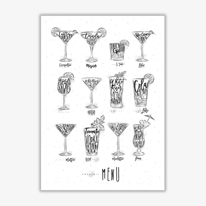Cocktails Menu - Print, 85 cm H x 60 cm W x 1 cm D, No Frame