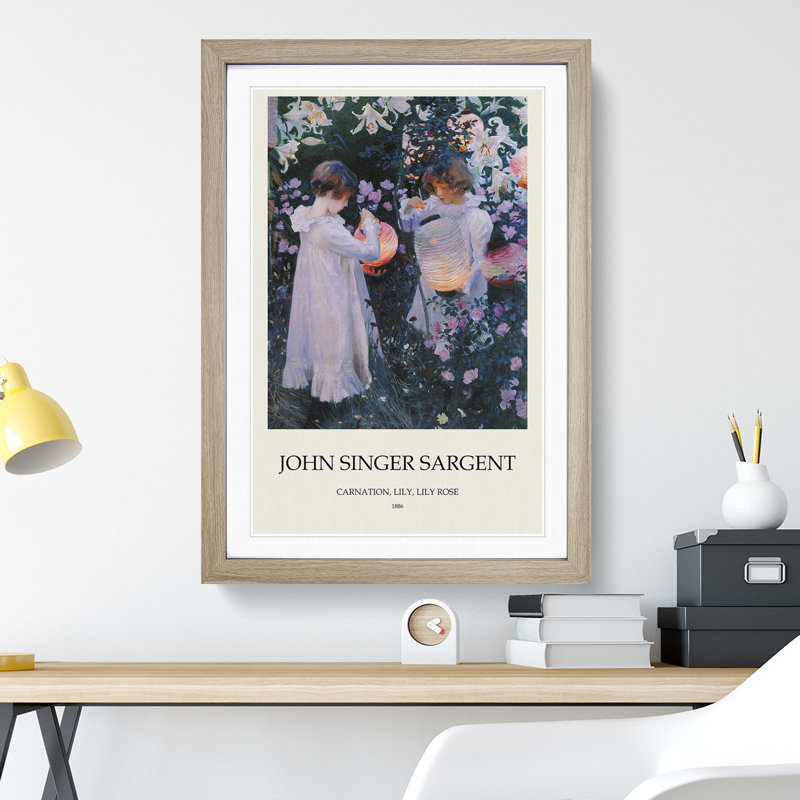 Carnation, Lily, Lily, Rose by John Singer Sargent - Picture Frame Art Prints, 65cm H x 48cm W x 2cm D, Oak