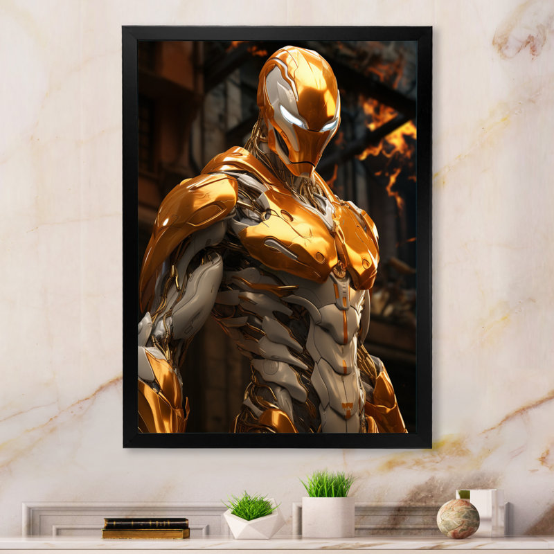 " Superhero Robot II ", 20" H x 12" W x 1" D, Black Single Picture Framed