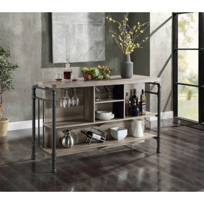 Table de hauteur comptoir en chêne antique et gris sablé