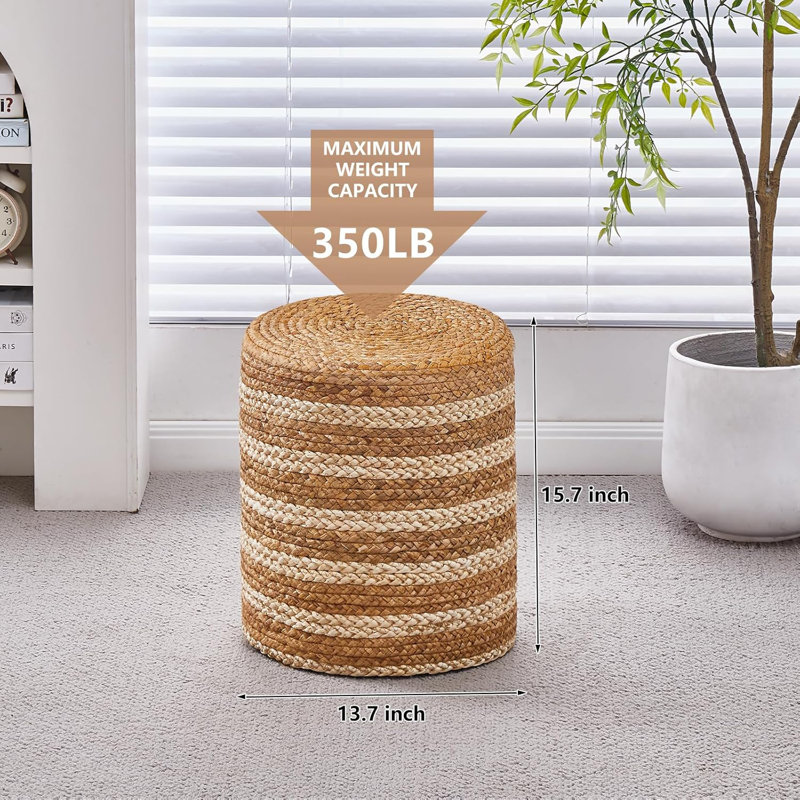 Upholstered Ottoman, White Jute