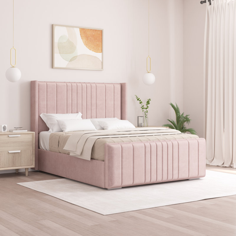 Denzel Upholstered Bed , Small Double (4'), Pink