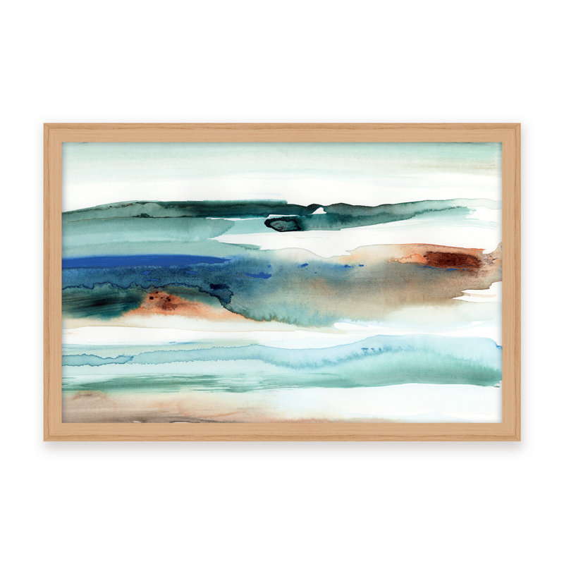 Coastal Retreat Beach Waves Abstract, 16" H x 24" W x 1.125" D, Beige, Framed Matted Print