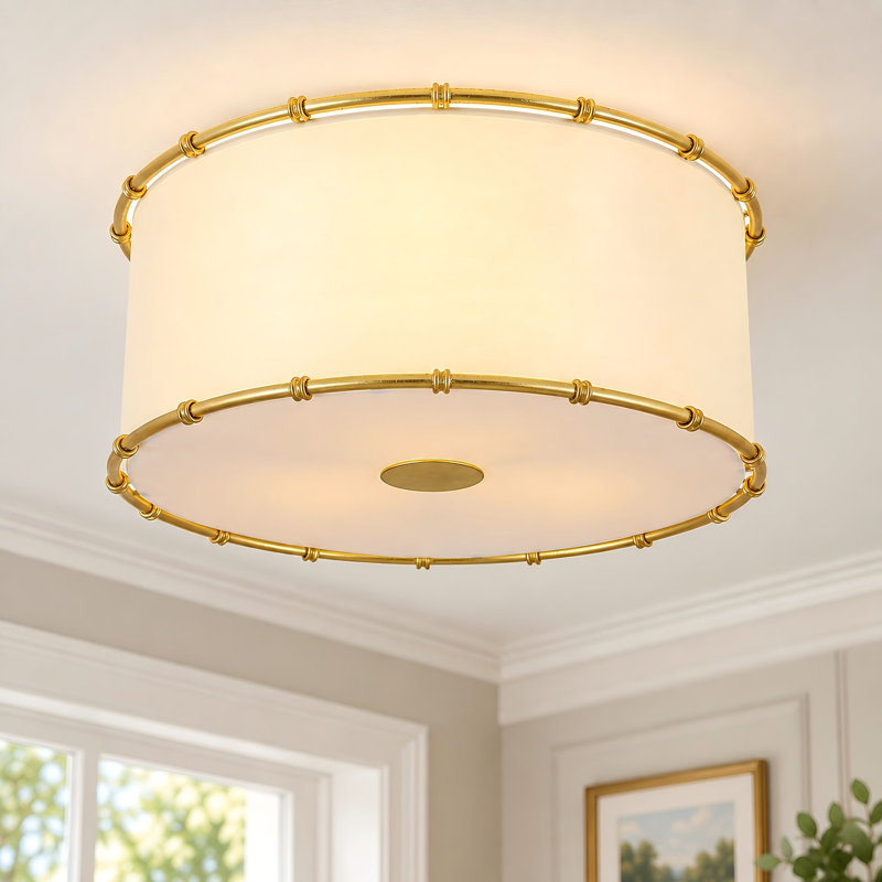 Velmora 3-Light Dimmable Drum Fabric Flush Mount Ceiling Light