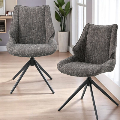 Chaise d'appoint en chenille Malika brun gris avec pivot (ensemble de 2)