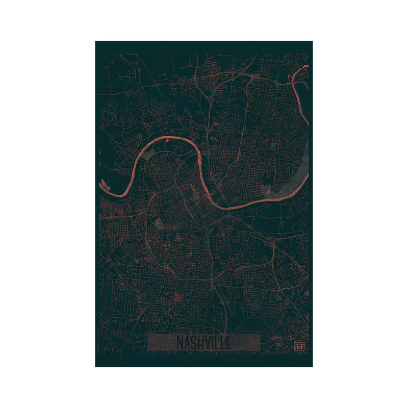 Nashville Infrared Urban Blueprint Map 1 Piece Wrapped Canvas Wall Art, 20.32 cm H x 30.48 cm W