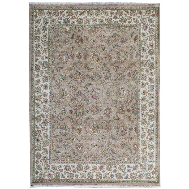 Tapis taupe et ivoire de haute qualité noué à la main