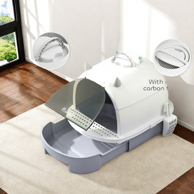 Enclosed Litter Box with Built-in Scoop