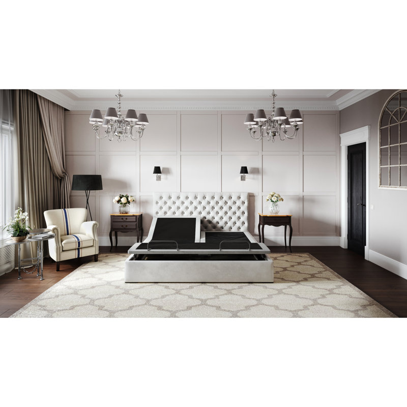 Base de lit réglable Btx5 pour grand lit - ajustement de la tête / du pied, 4 positions de mémoire, télécommande sans fil avec moteur de lampe de poche 6000N, revêtement en tissu tissé, gris + noir