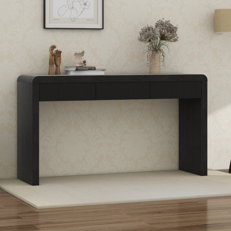 Console rustique avec 3 tiroirs cannelés, Noir