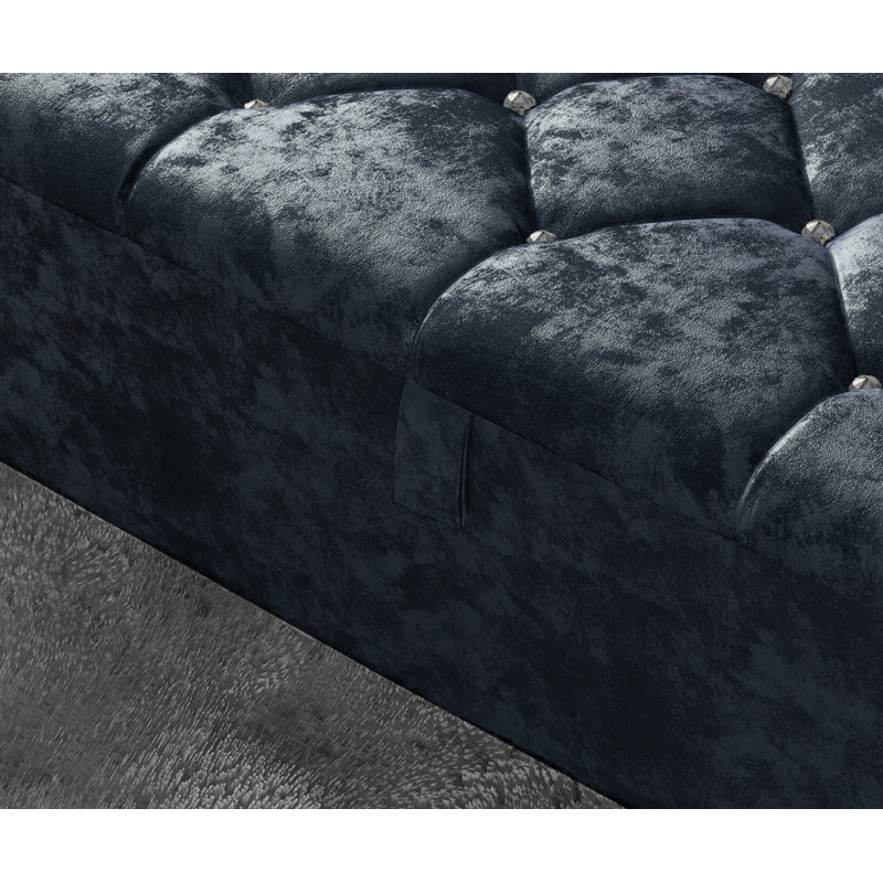 Alax 102cm Wide Rectangle Geometric Standard Ottoman with Storage, Denim