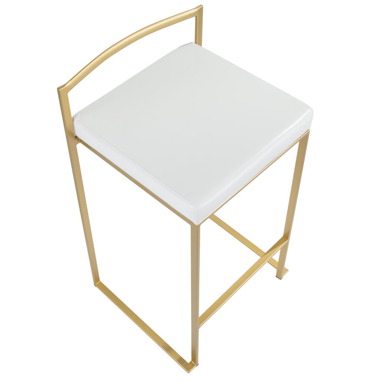 Tabouret de bar et de comptoir Ernestine, Simili cuir blanc, Doré, Tabouret de comptoir (siège d'une hauteur de 27 p