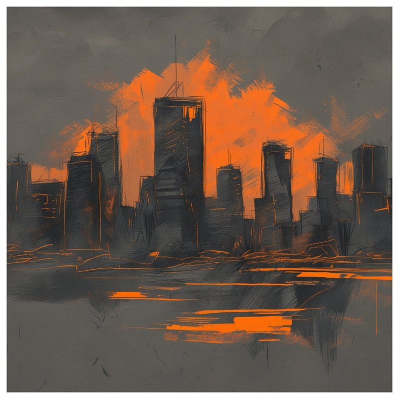 Toile tendue orange City Skyline Gallery, 16 x 16 pouces