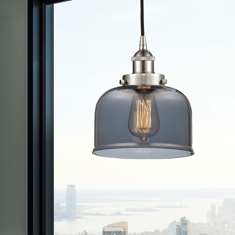 Bostonia 1 - Light Single Drop Pendant Pendant, Grey, 9.5" H x 8" W x 8" D, Brushed Satin Nickel