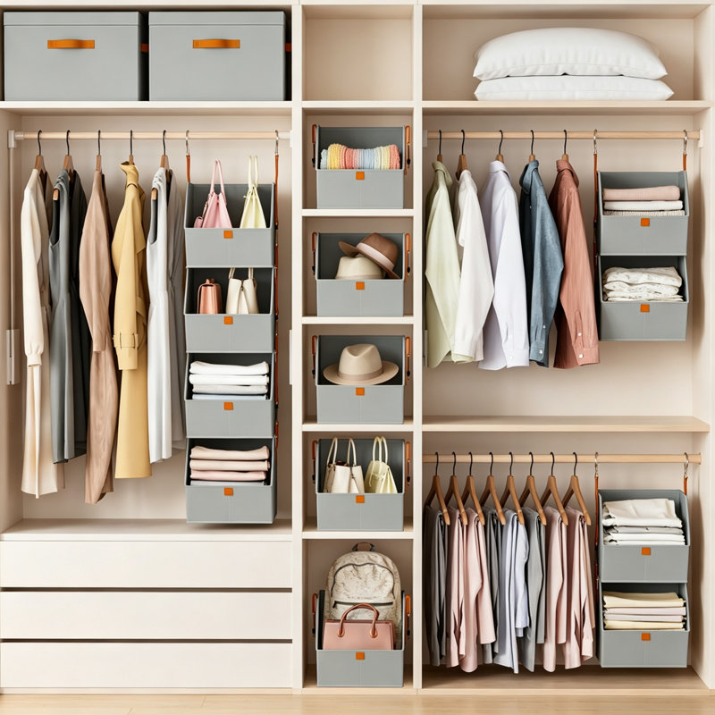 Fabric Hanging Organiser, Grey