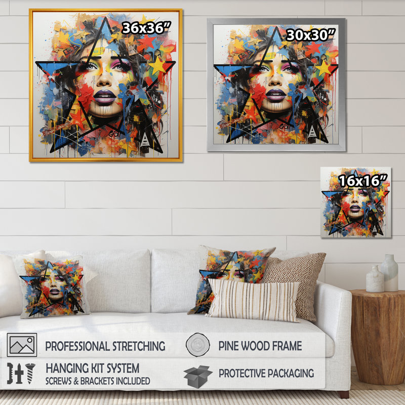 «Colorful Extravagance Collage Portrait» - reproduction d'art murale abstraite, Cadre doré simple