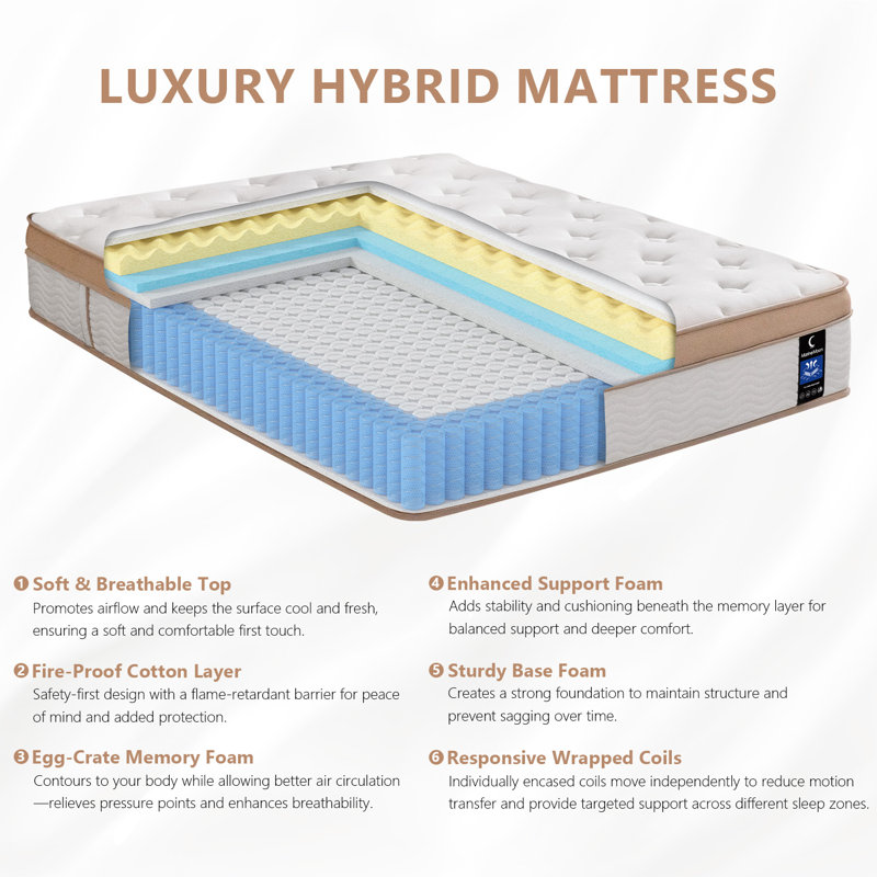 12"/14'' Plush Memory Foam Hybrid Mattress In A Box, Oeko-Tex® Certified, Queen, 14"