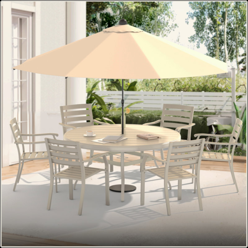  40.6" Round All Weather Patio Dining Table for 4-6 People, Rust-Proof Metal Outdoor Table with Adjustable Umbrella Hole for Garden, Deck, Poolside & Backyard