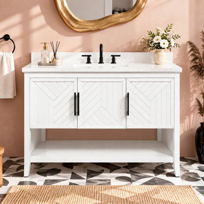 Freestanding Standard Single Vanity Bathroom Vanity With Ceramic Top