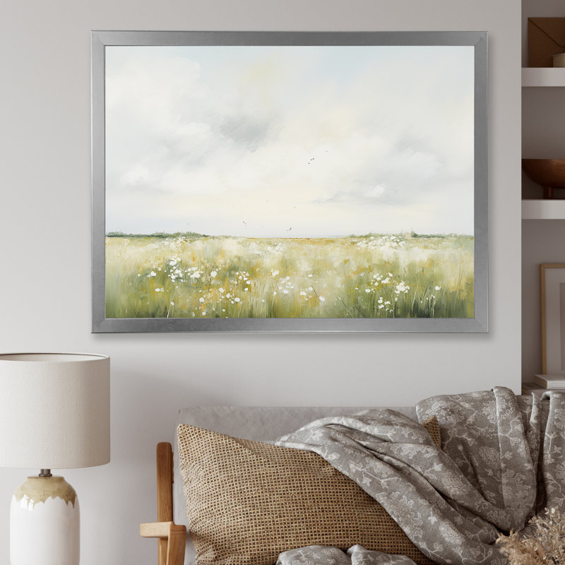 «Meadow Scenery Minimalisme I», reproduction sur toile, H 30 po x l 40 po x P 1,5 po, Cadre simple argenté
