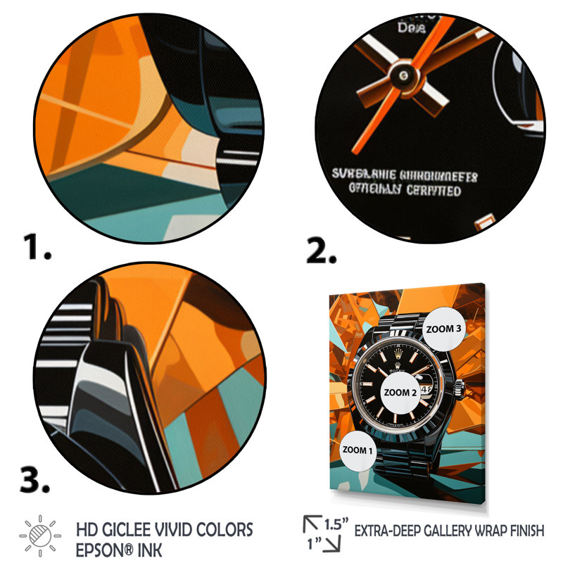 Impression sur toile tendance, montre décorative de luxe - bijou de jet de luxe noir, Cadre flottant noir