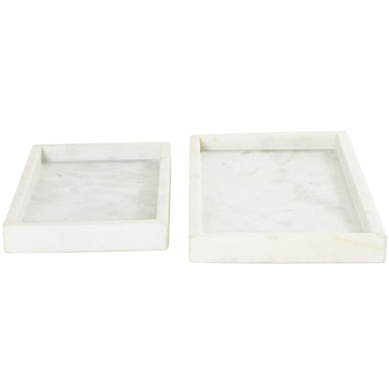 Ensemble de plateaux décoratifs en marbre avec bordure surélevée, H 1,2 po x l 14,05 po x P 7,15 po, Blanc