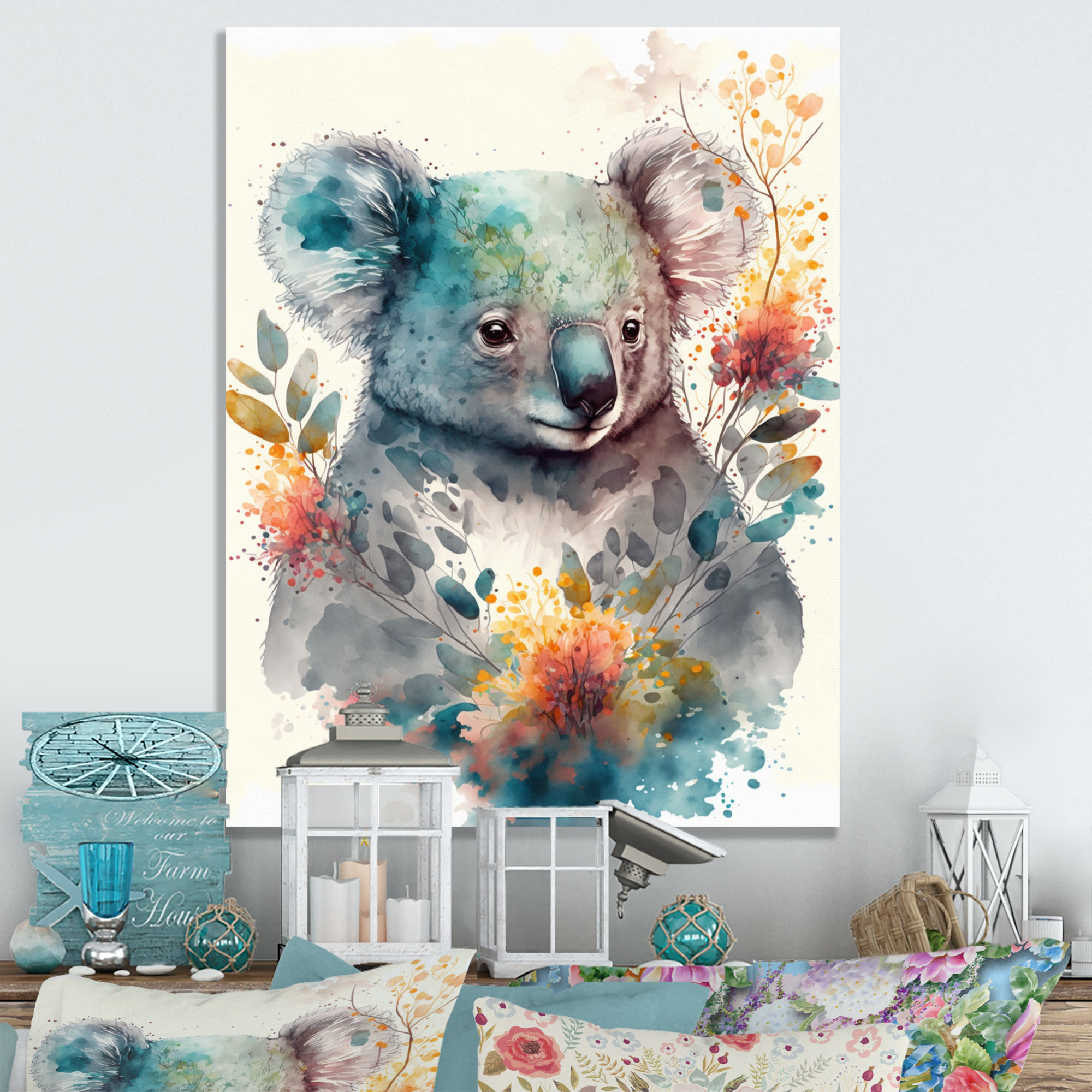 Millwood Pines Cute Koala Floral - Print on Canvas | Wayfair