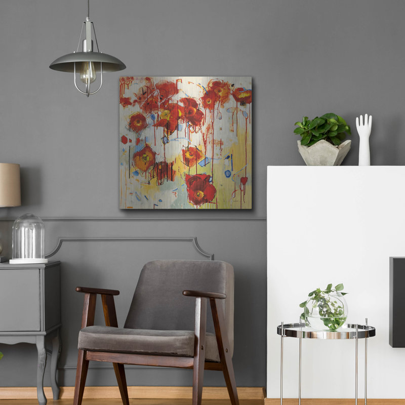 Art mural en métal Latitude Run® «Red Poppy Chaos» par Shirley Novak, H 12 po x l 12 po