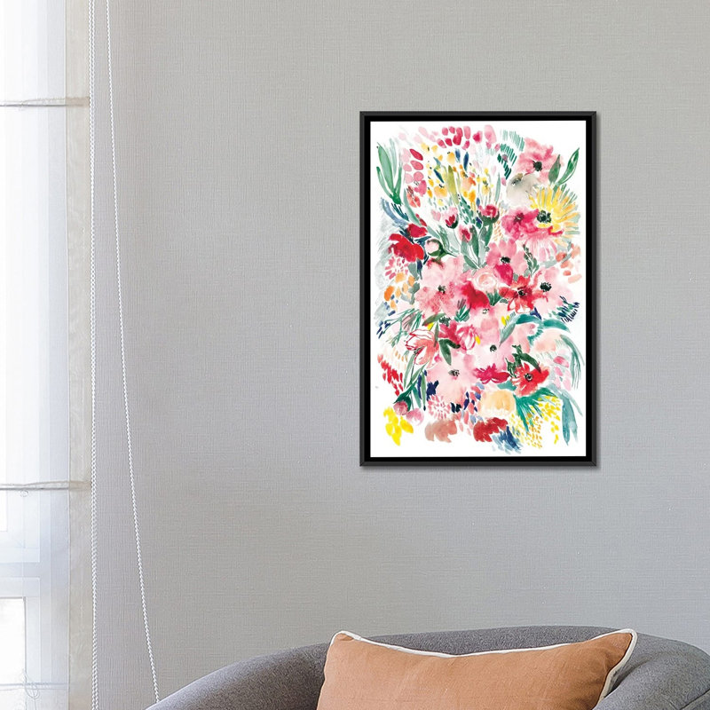 « floral field i », impression sur toile, H 26 po x l 18 po x P 1,5 po, Toile encadrée noire, Pas de tapis