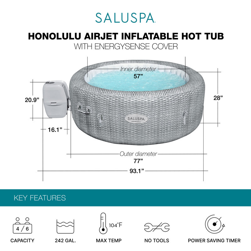 Bestway SaluSpa Gray Round Inflatable Hot Tub with EnergySense Cover