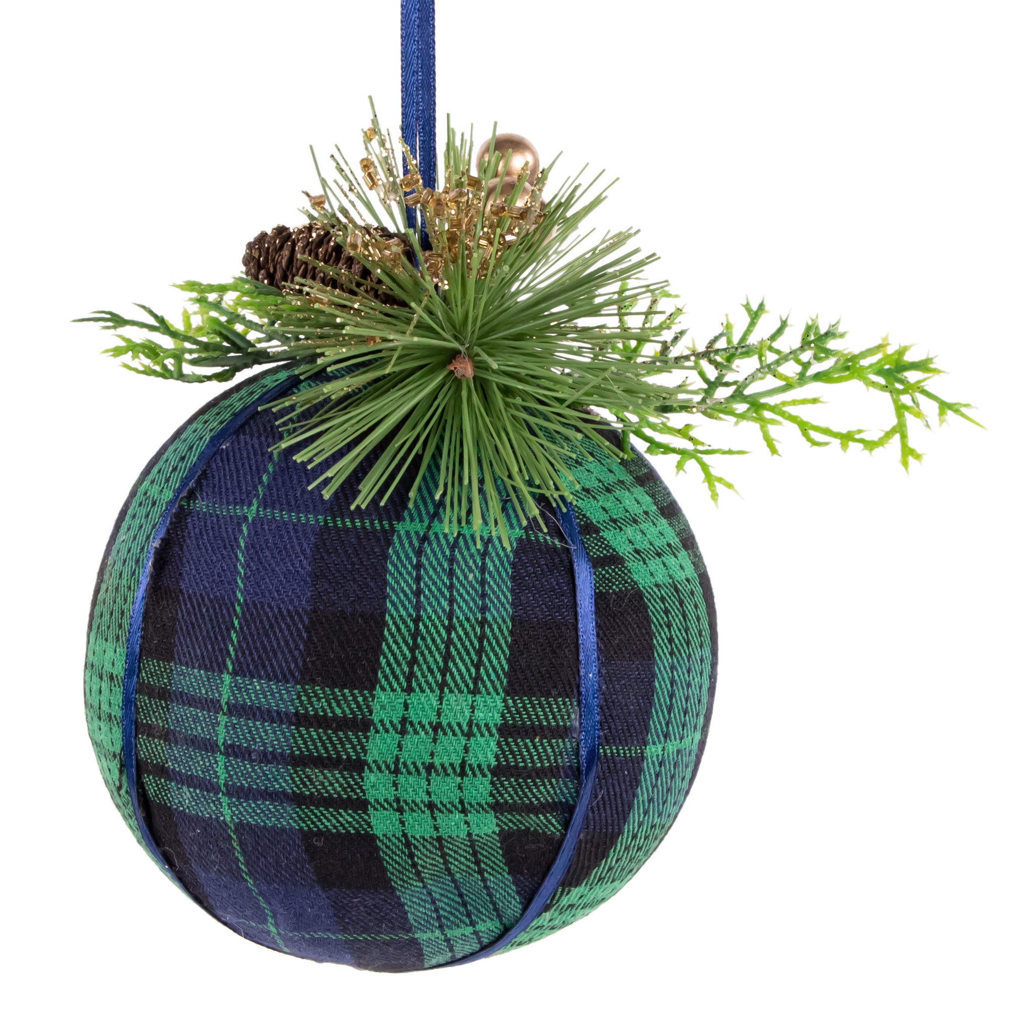 Northlight Seasonal 4" Green and Blue Plaid Hanging Christmas Ball Ornament | Wayfair