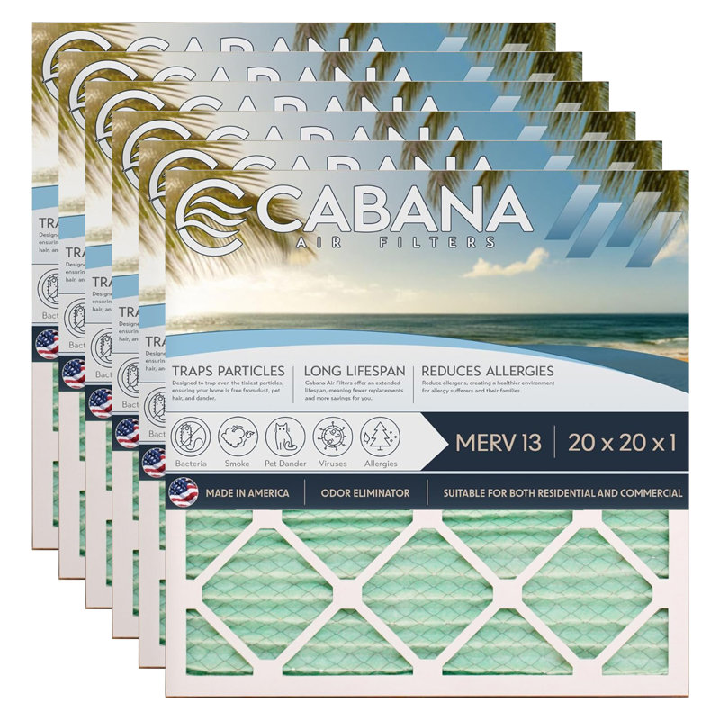 Cabana Air Filters 6 Pack HVAC Furnace Air Filters, MERV 13, 20 x 20 x 1, White, 19.5" H x 0.75" W x 19.5" D