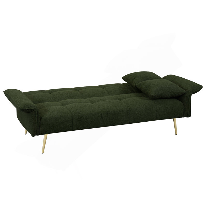 Versatile Convertible Sofa Bed With Adjustable Arms And Backrest, Ideal For Small Spaces And Guest Accommodation., Green