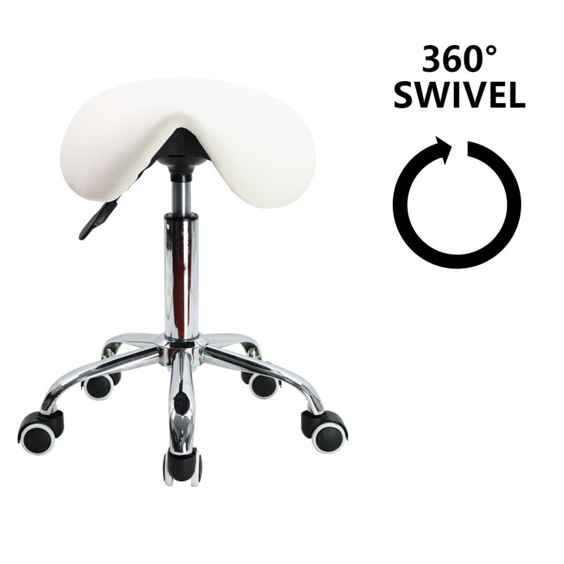 Adjustable Height Ergonomic Lab Stool with Wheels, White