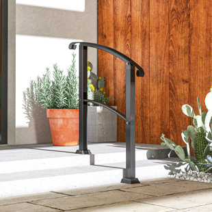 Hand Rails For Outdoor Steps, 1-3 Step Outdoor Stair Railing, Metal Staircase Handrail With Installation Kit For Porch Deck Wood Concrete Steps, Black