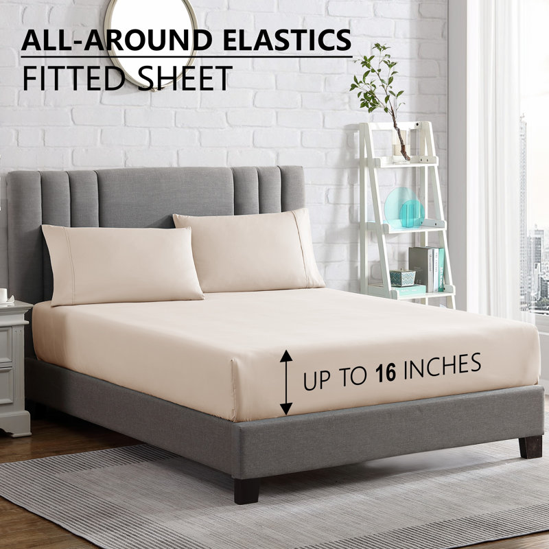  Ensemble de draps en microfibre ultra doux, Ivoire, Ensemble de draps pour lit double + drap-housse + 