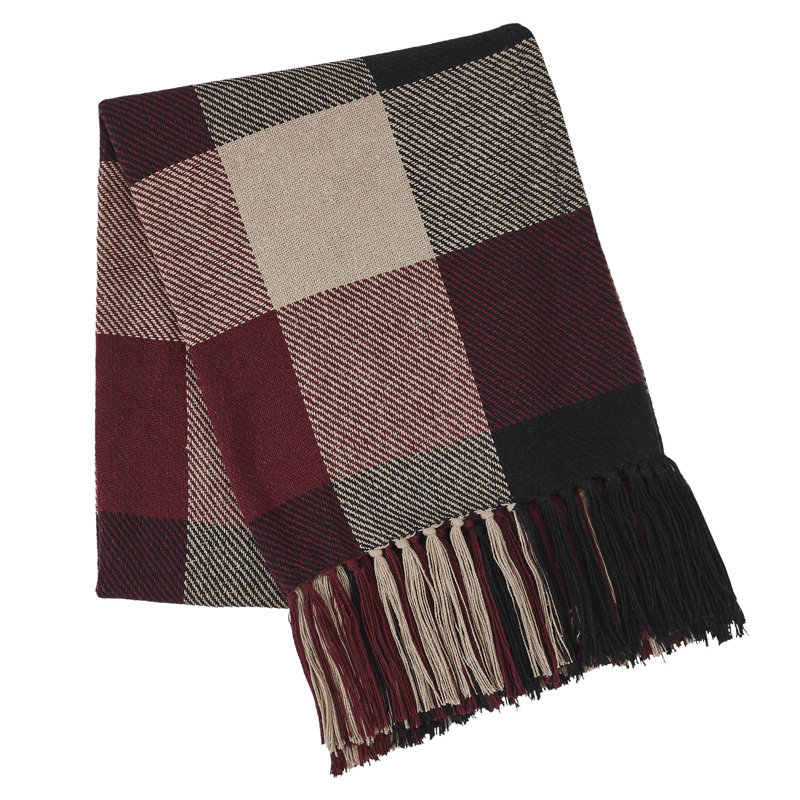 Heritage Farms Burgundy and Oatmeal Cotton Check Throw Blanket