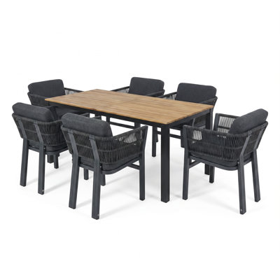 Liora Patio 6-Person Dining Set With Rope-Woven & Water-Repellent Cushions