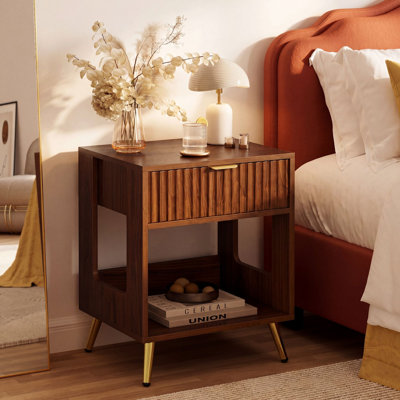 1-Drawer Nightstand with Fluted Front and Open Shelf 